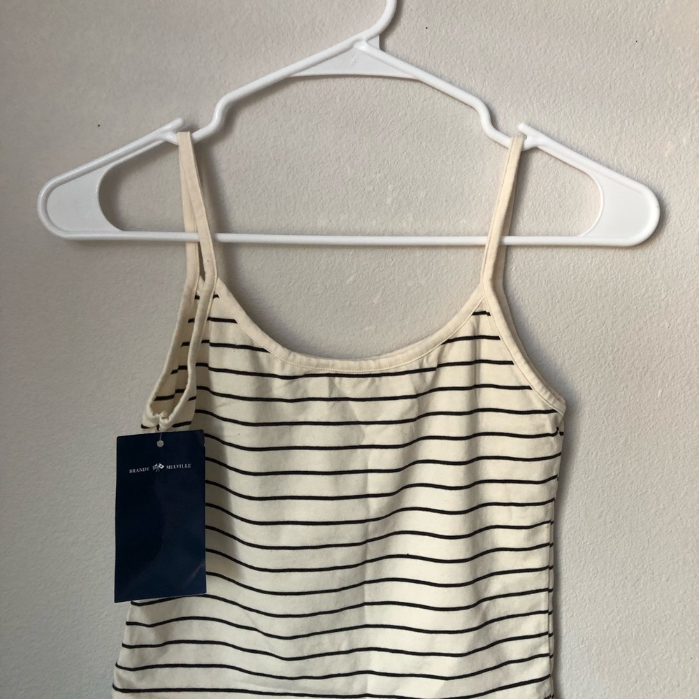 Brandy Melville Cream and Black Striped Women's Top